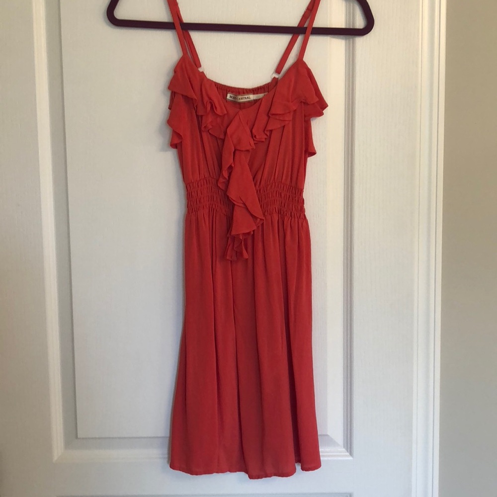 COPY - Coral short ruffle front dress